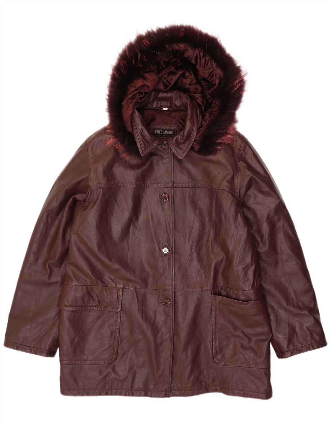 Casaco de couro com capuz grande feminino vintage IT 50 XL couro marrom