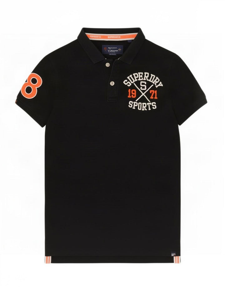 Camisa pólo gráfica masculina Superdry grande preta