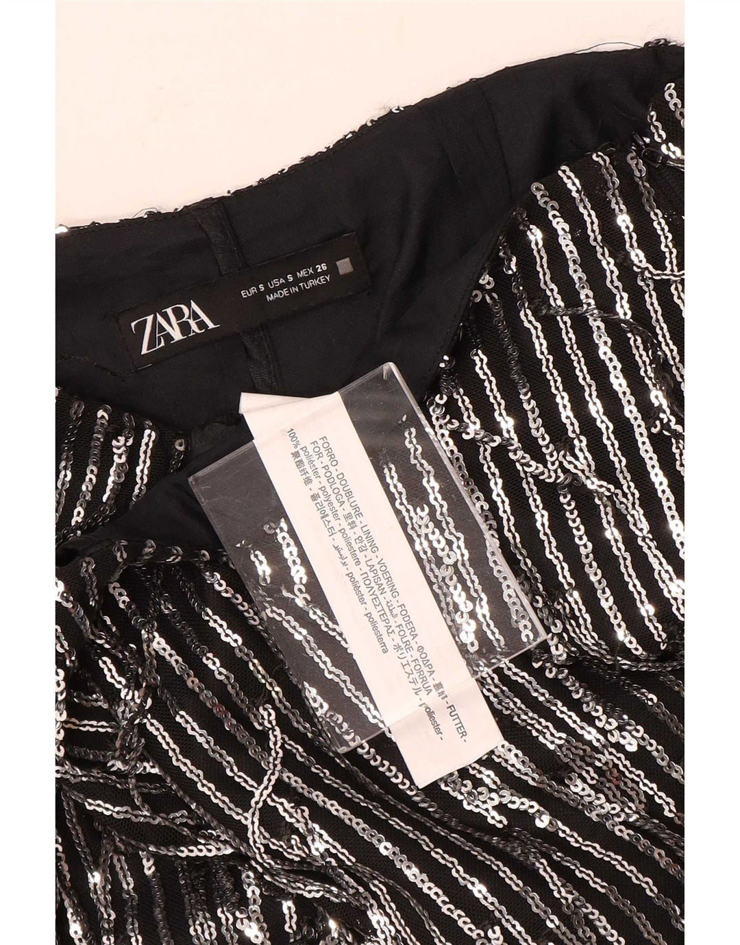 Mini saia feminina Zara pequena W26 poliéster listrado preto