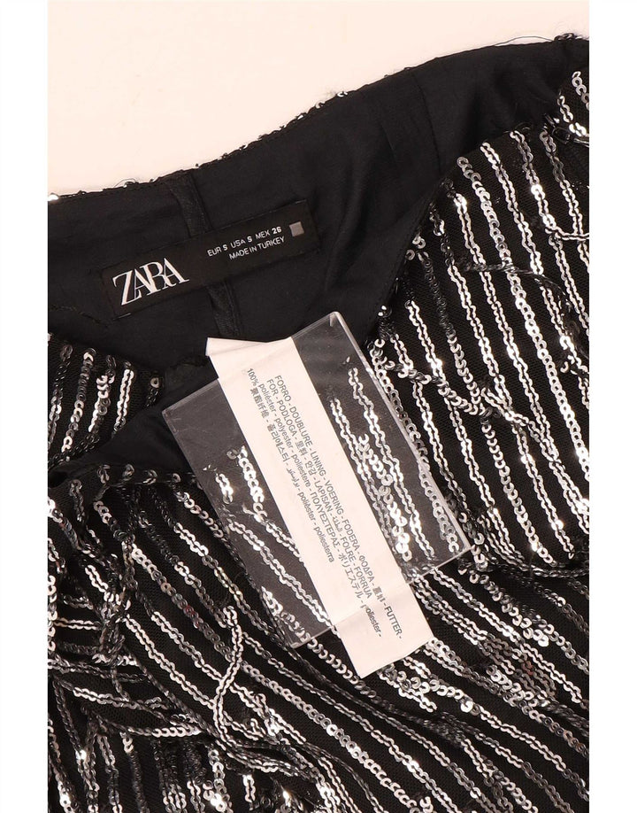 Mini saia feminina Zara pequena W26 poliéster listrado preto