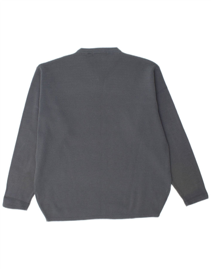 Suéter masculino VINTAGE com decote em V acrílico cinza médio