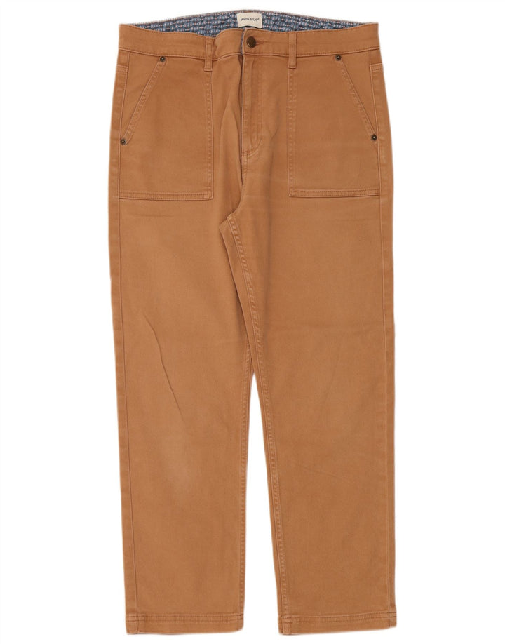 Calça reta feminina White Stuff UK 12 médio W32 L26 algodão marrom