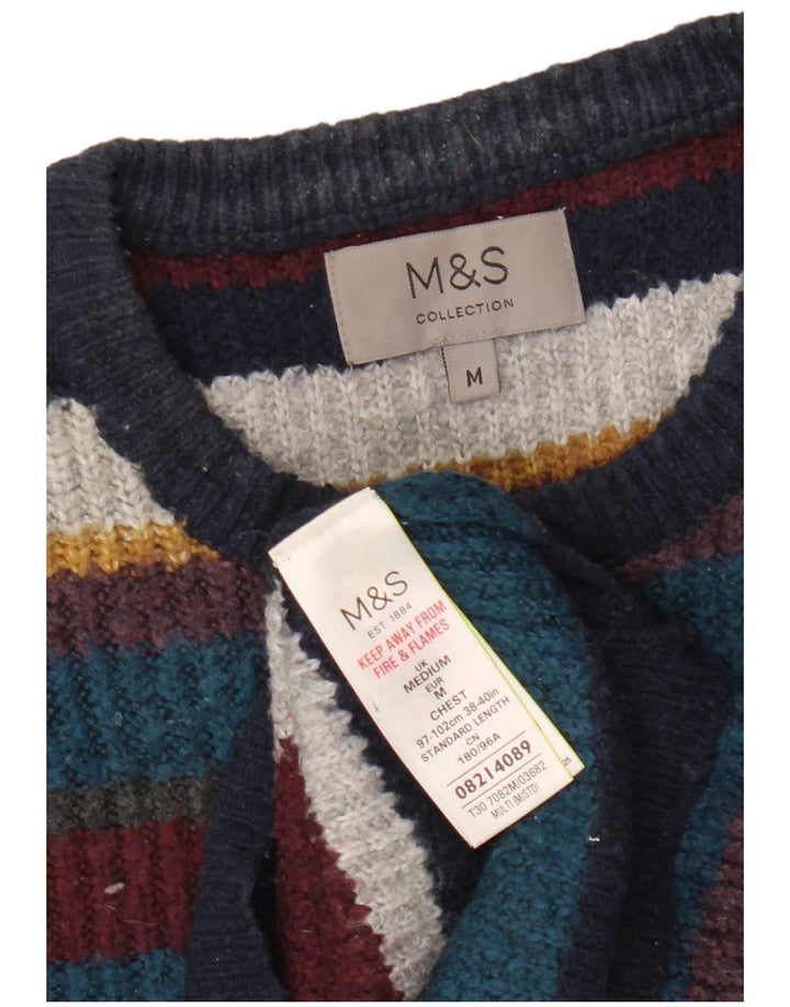 Suéter masculino Marks & Spencer com gola redonda listrado médio multicolorido