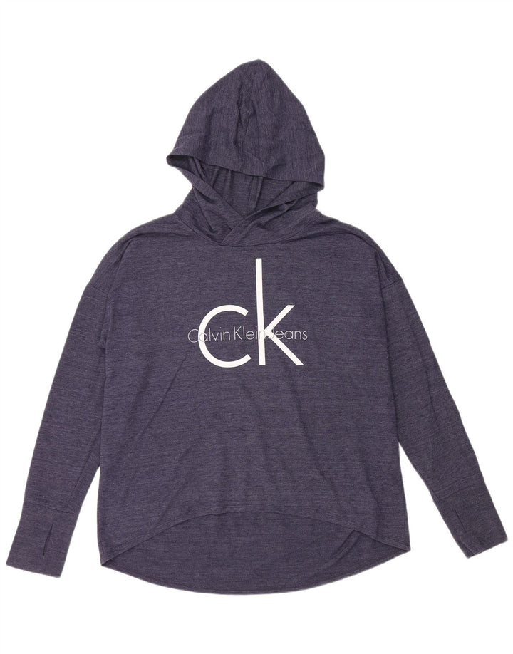 CALVIN KLEIN JEANS Top gráfico feminino manga comprida Reino Unido 16 grande azul marinho