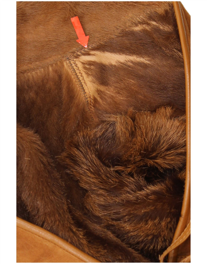 Jaqueta feminina vintage de shearling de grandes dimensões IT 46 couro marrom grande