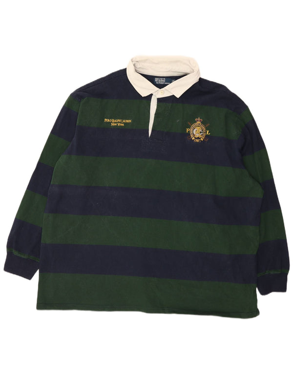 Polo Ralph Lauren Camisa masculina de rugby de manga comprida grande 4XL algodão listrado verde