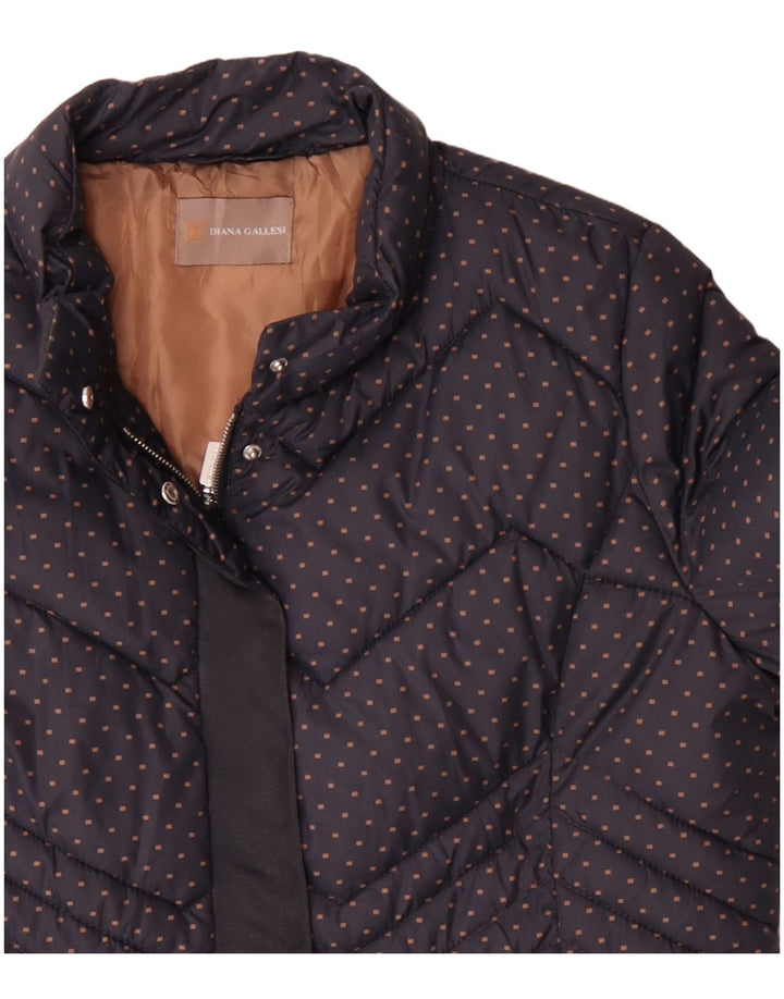 Jaqueta acolchoada feminina Diana Gallesi Reino Unido 16 grande poliamida manchada azul marinho