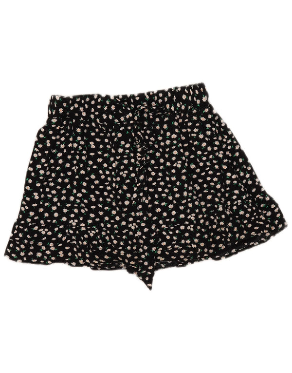 Zara Womens Skort UK 10 Pequeno Floral Preto