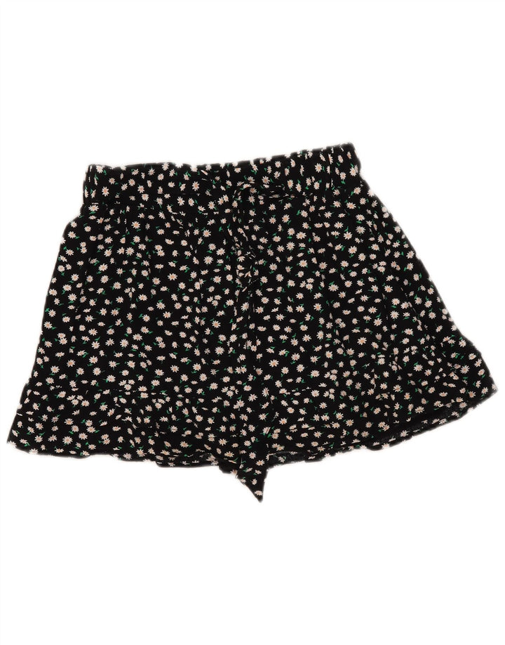 Zara Womens Skort UK 10 Pequeno Floral Preto