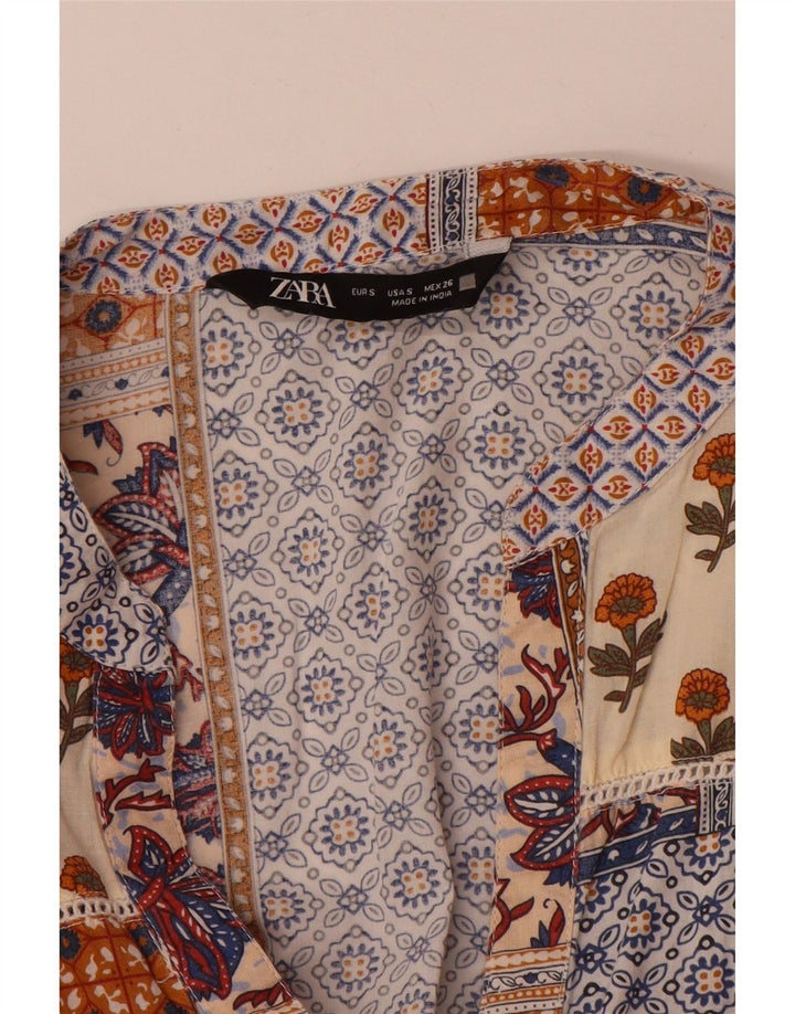 Vestido feminino Zara de manga comprida em camadas UK 10 pequenos retalhos multicoloridos