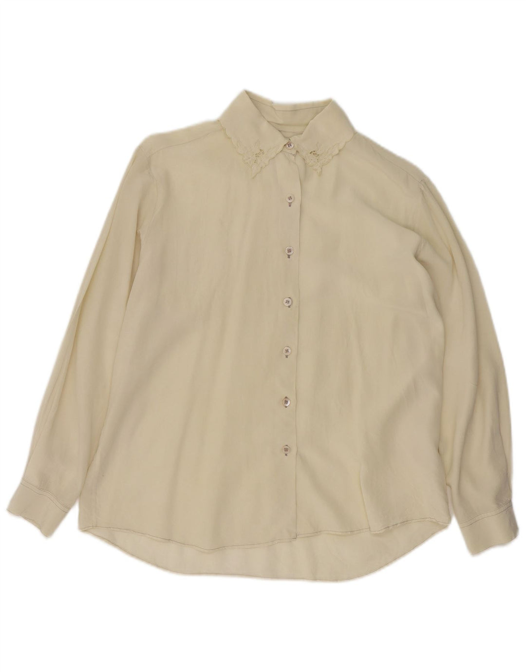 Camisa feminina vintage de manga comprida com ajuste regular UK 14 médio off white