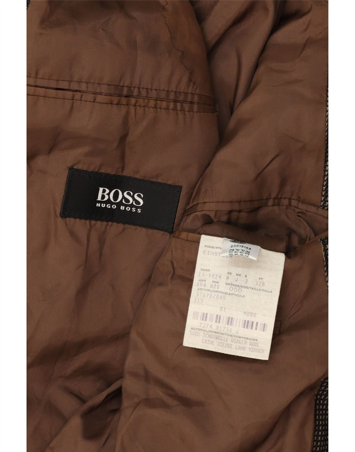 Jaqueta blazer masculina Hugo Boss com 3 botões UE 50 grande lã marrom manchada