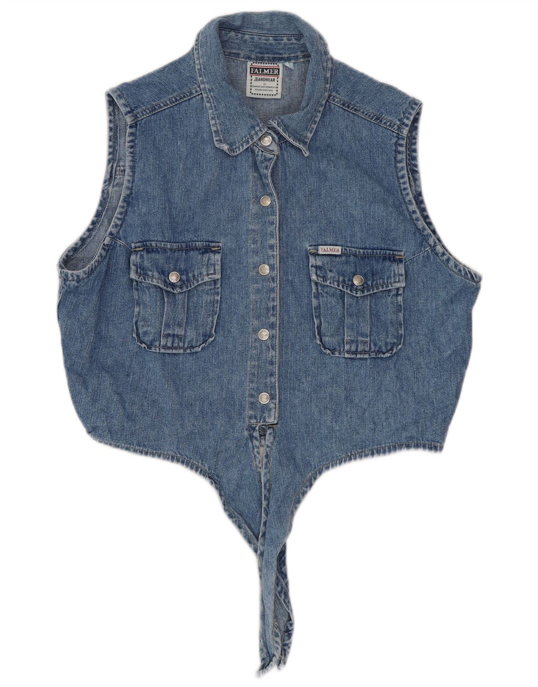 Falmer Camisa jeans feminina oversized sem mangas EUA 3 XS algodão azul