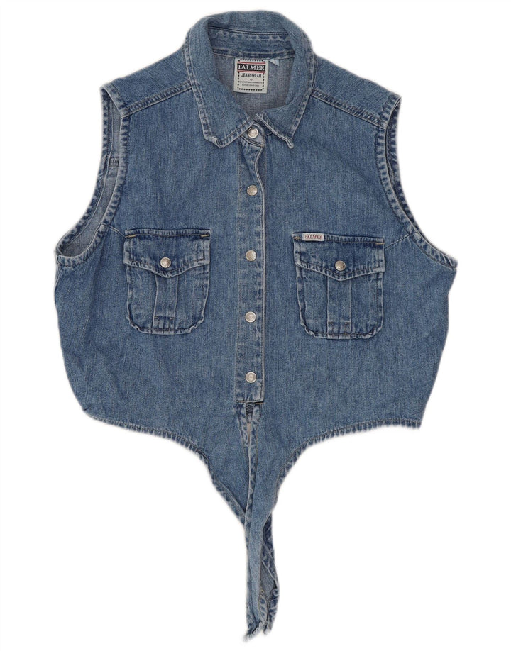 Falmer Camisa jeans feminina oversized sem mangas EUA 3 XS algodão azul