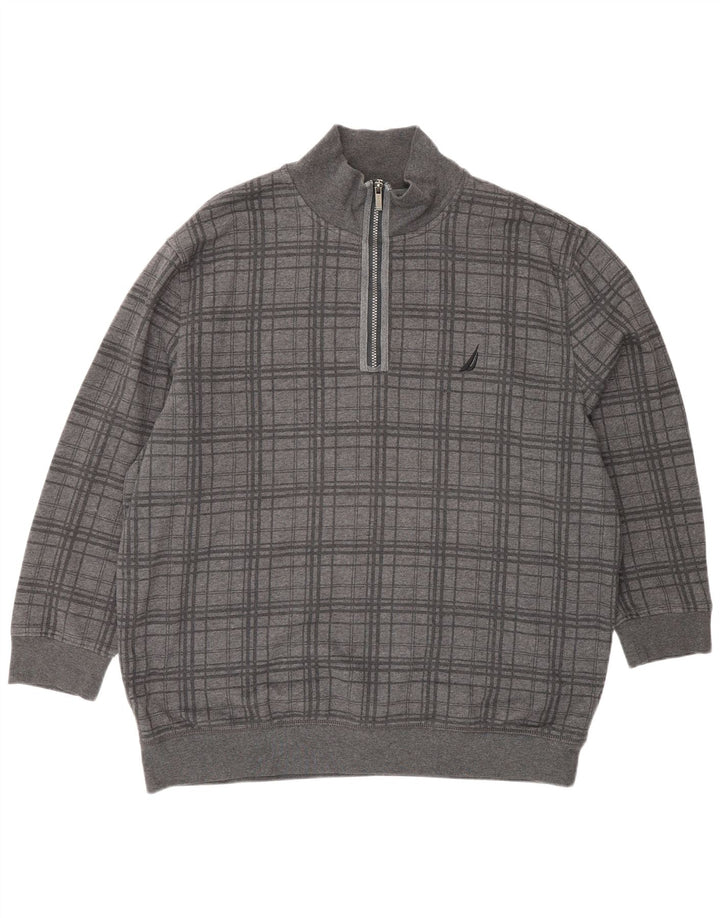 Moletom masculino Nautica com zíper e gola 2XL cinza xadrez
