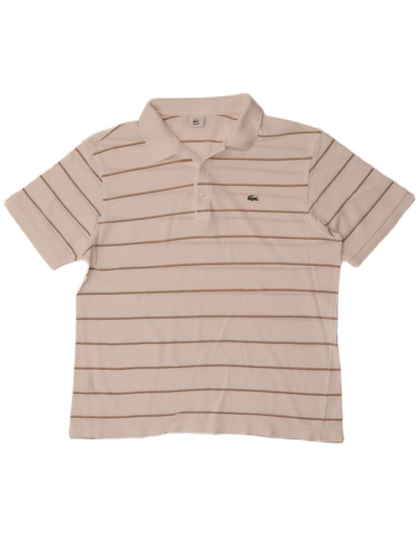 Camisa polo masculina Lacoste tamanho 6 XL algodão listrado branco