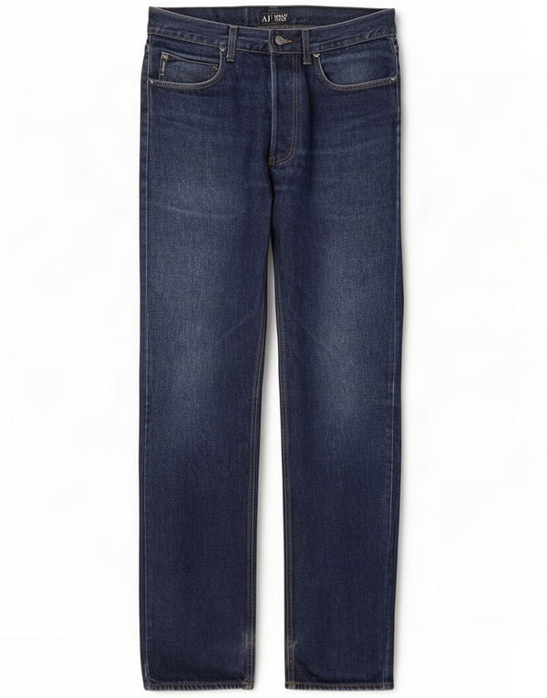 Armani Mens Straight Jeans W33 L32 Azul Algodão