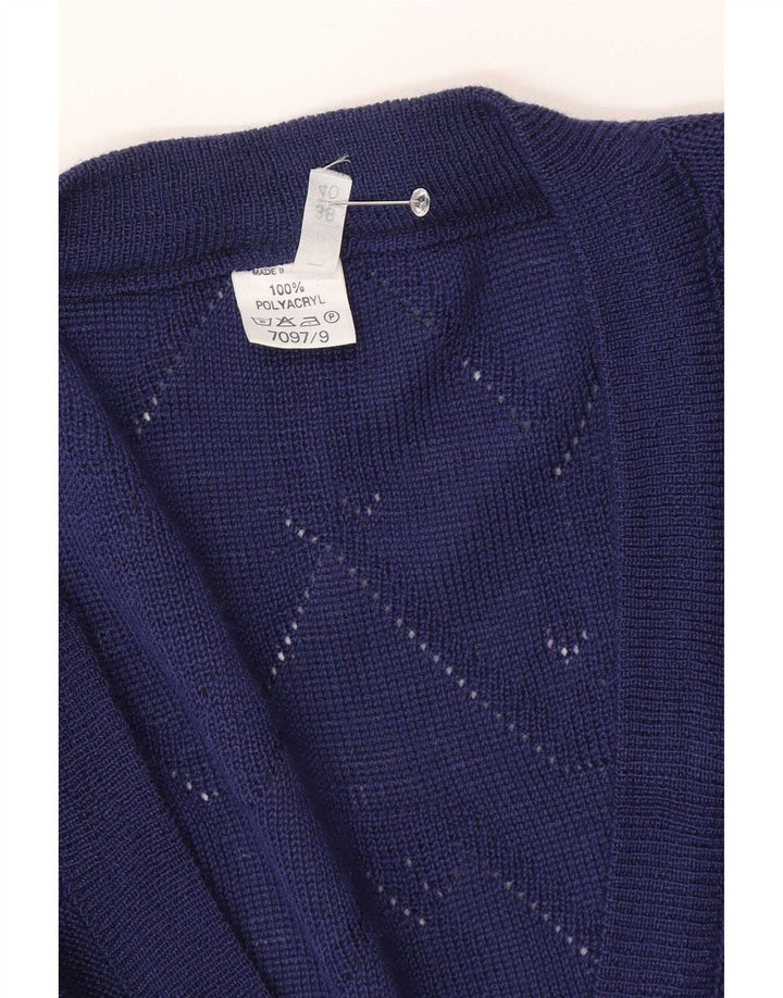 Suéter cardigã feminino vintage UE 38/40 azul médio Chevron poliacrílico