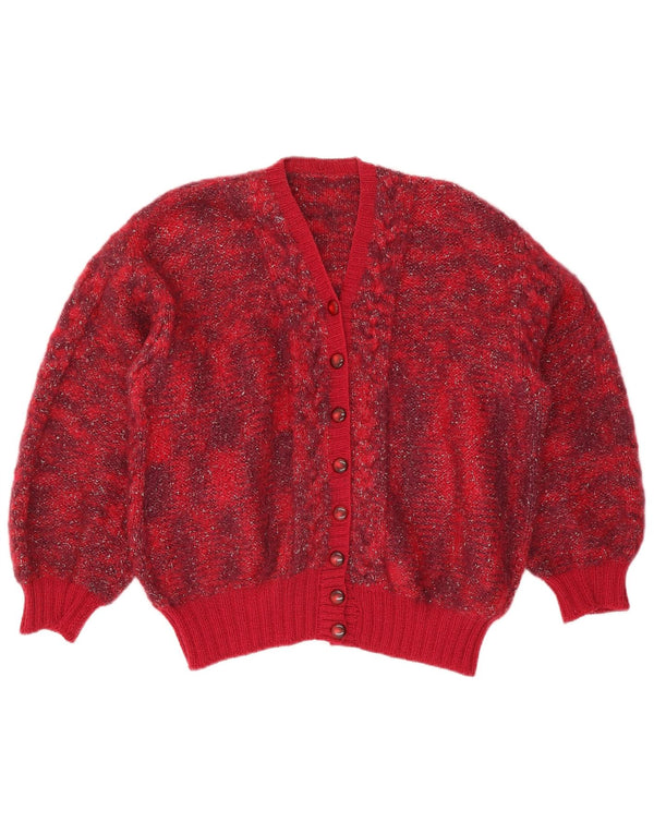Suéter Cardigan Feminino Vintage Reino Unido 16 Grande Vermelho