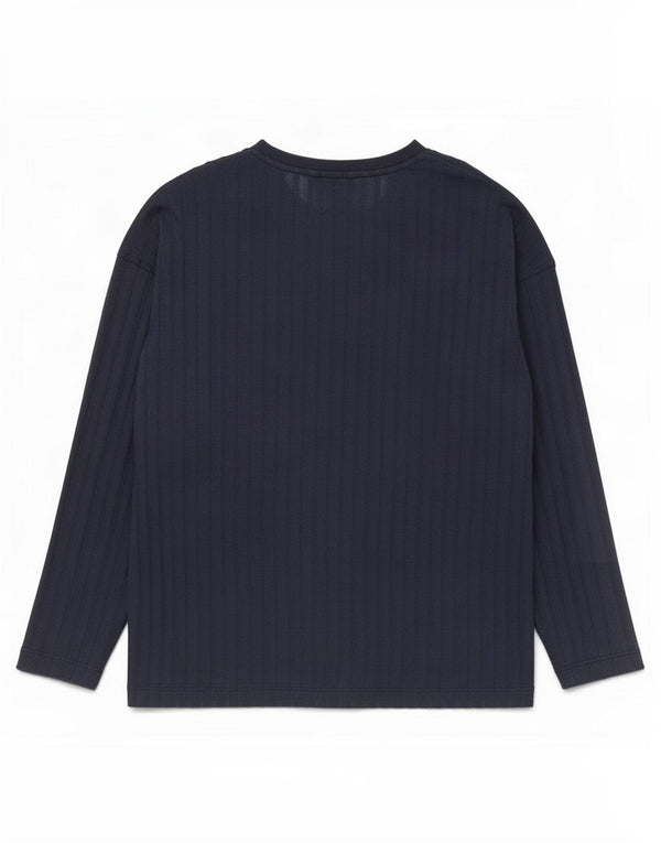 Top feminino Marks & Spencer manga comprida UK 12 poliéster azul marinho médio