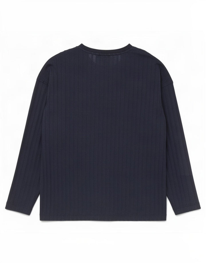 Top feminino Marks & Spencer manga comprida UK 12 poliéster azul marinho médio
