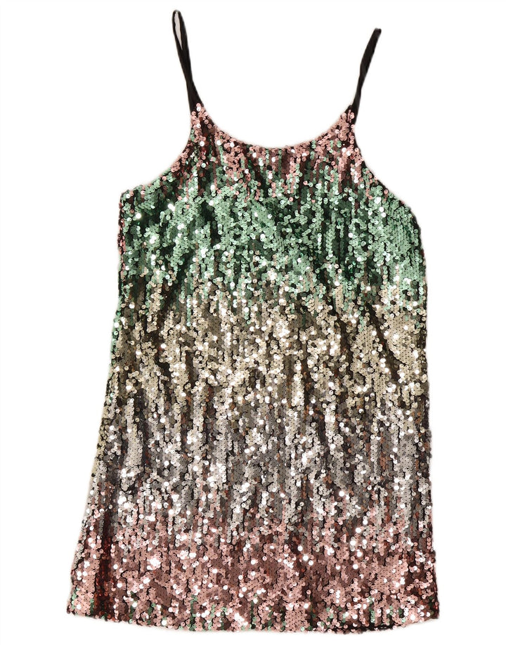 Vestido feminino vintage UK 12 médio multicolorido manchado