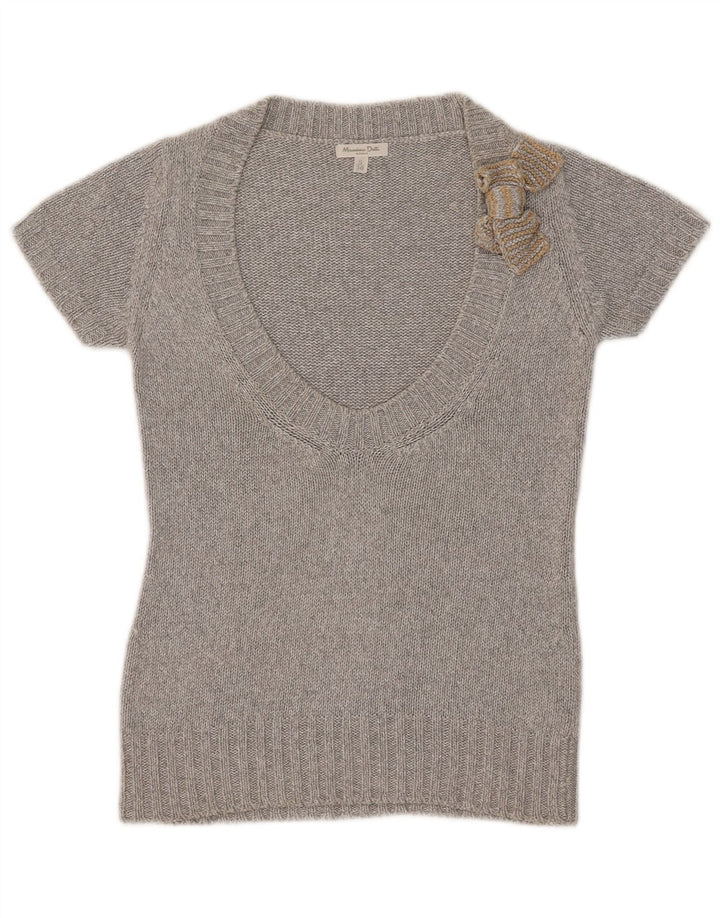 Suéter feminino Massimo Dutti manga curta com decote em V Reino Unido 10 pequeno cinza