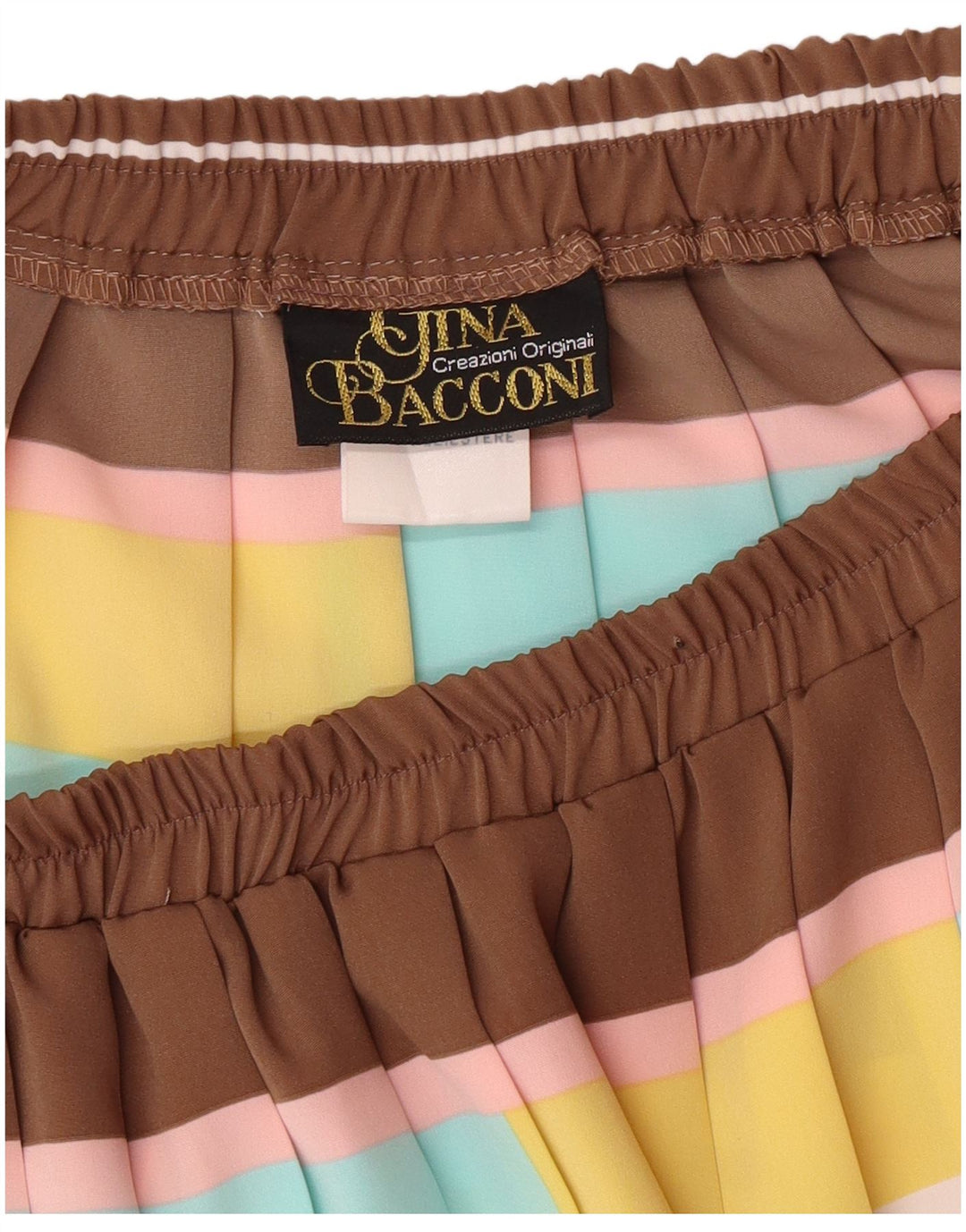 Saia plissada feminina Gina Bacconi Reino Unido 16 grande W32 marrom geométrico clássico