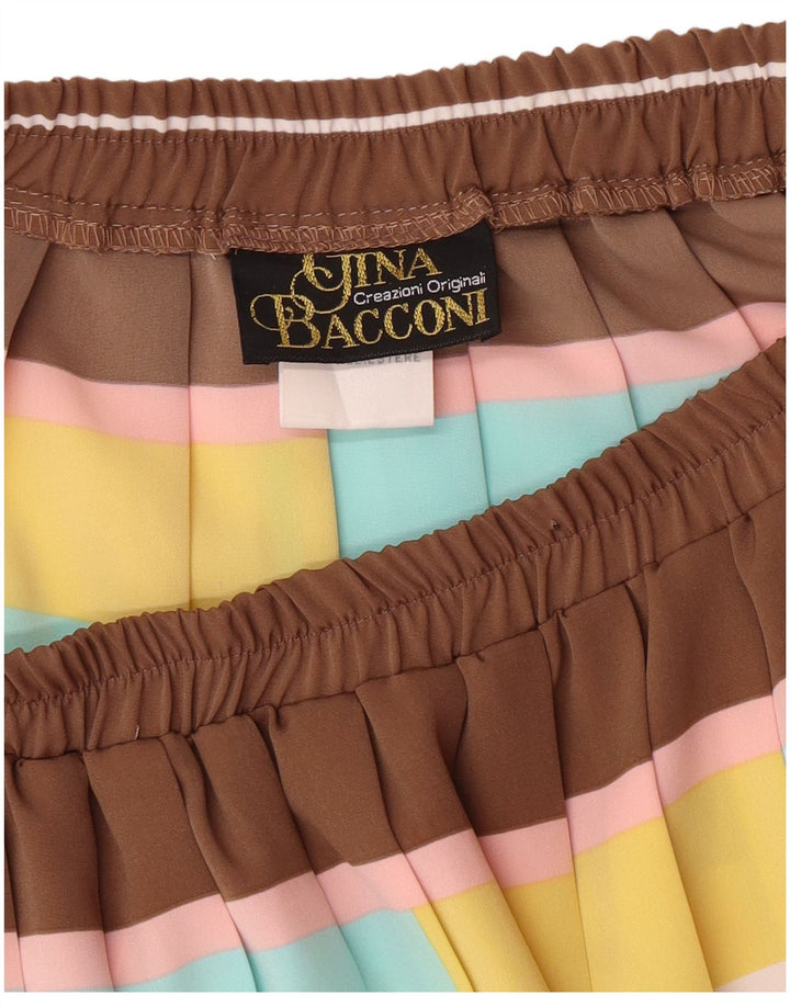 Saia plissada feminina Gina Bacconi Reino Unido 16 grande W32 marrom geométrico clássico