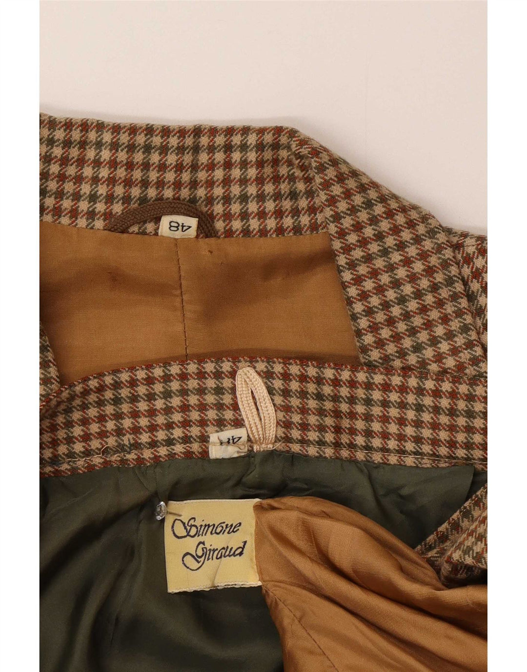 Conjunto de saia feminina vintage com 2 botões IT 48 XL marrom Houndstooth
