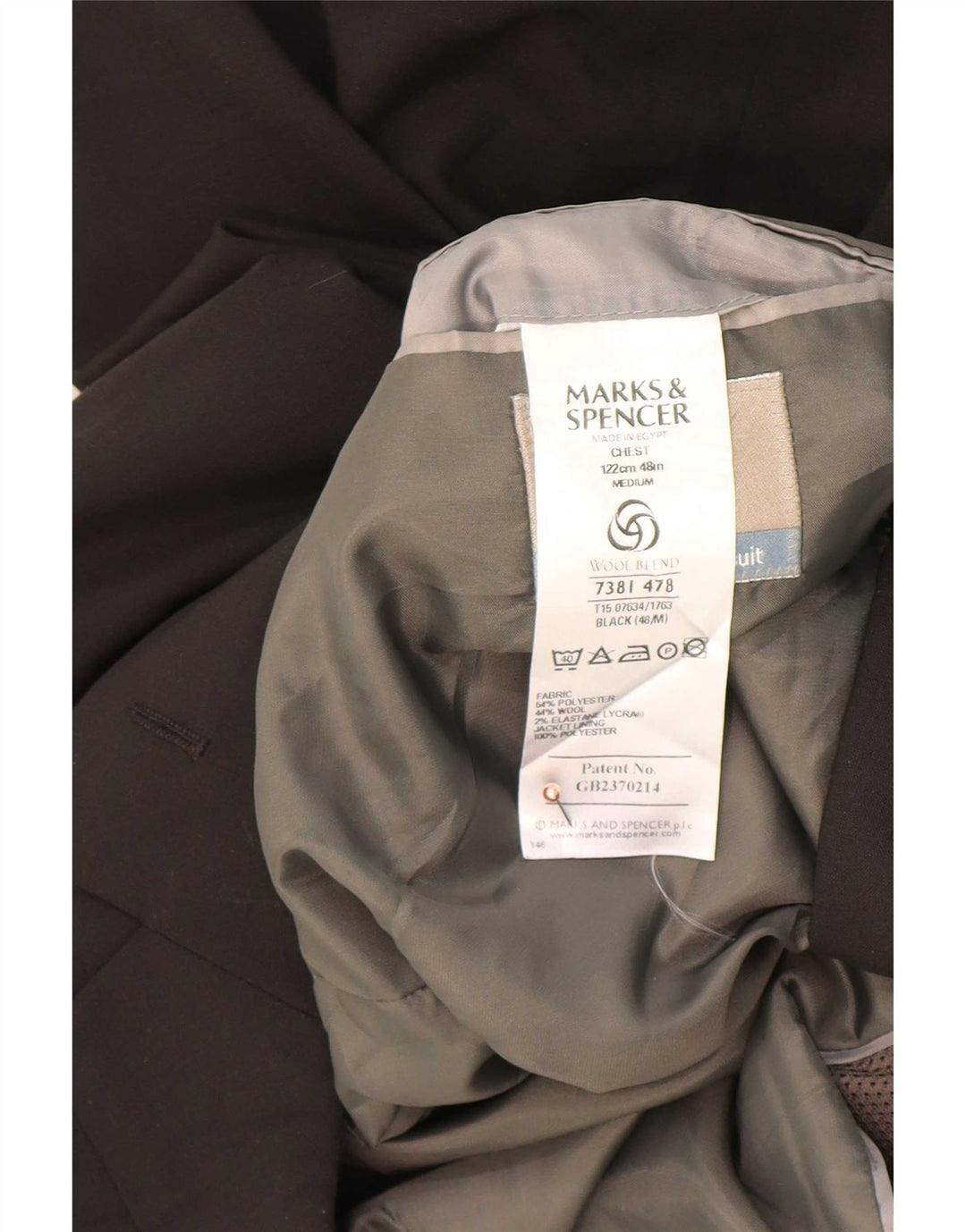 Jaqueta blazer masculina de 3 botões Marks & Spencer Reino Unido 48 2XL poliéster preto