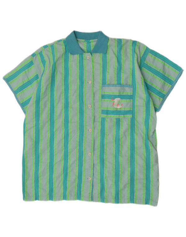 Camisa gráfica feminina vintage grande UK 14 listrada verde grande