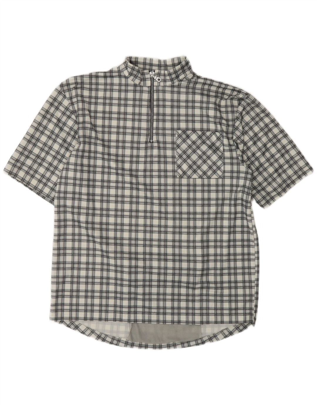 Camisa pulôver masculina VINTAGE de manga curta grande poliéster xadrez cinza