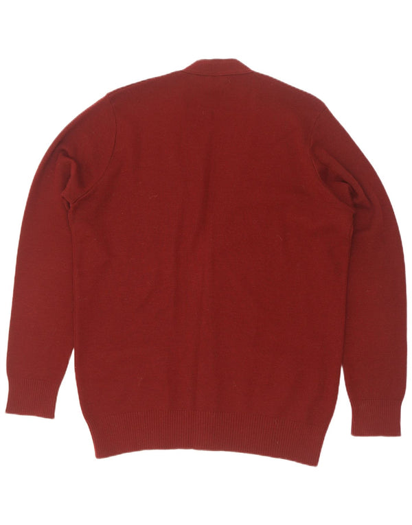 Suéter Cardigan Masculino Vintage IT 54 XL Lã Virgem Borgonha