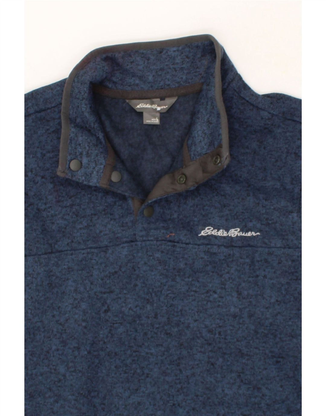 EDDIE BAUER Mens Button Neck Sweatshirt Jumper Large Navy Blue Flecked Vintage Eddie Bauer and Second-Hand Eddie Bauer from Messina Hembry 