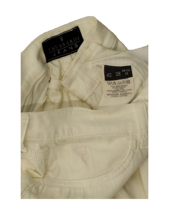 TRUSSARDI Womens Tapered Casual Trousers W26 L29 Off White Cotton Vintage Trussardi and Second-Hand Trussardi from Messina Hembry 