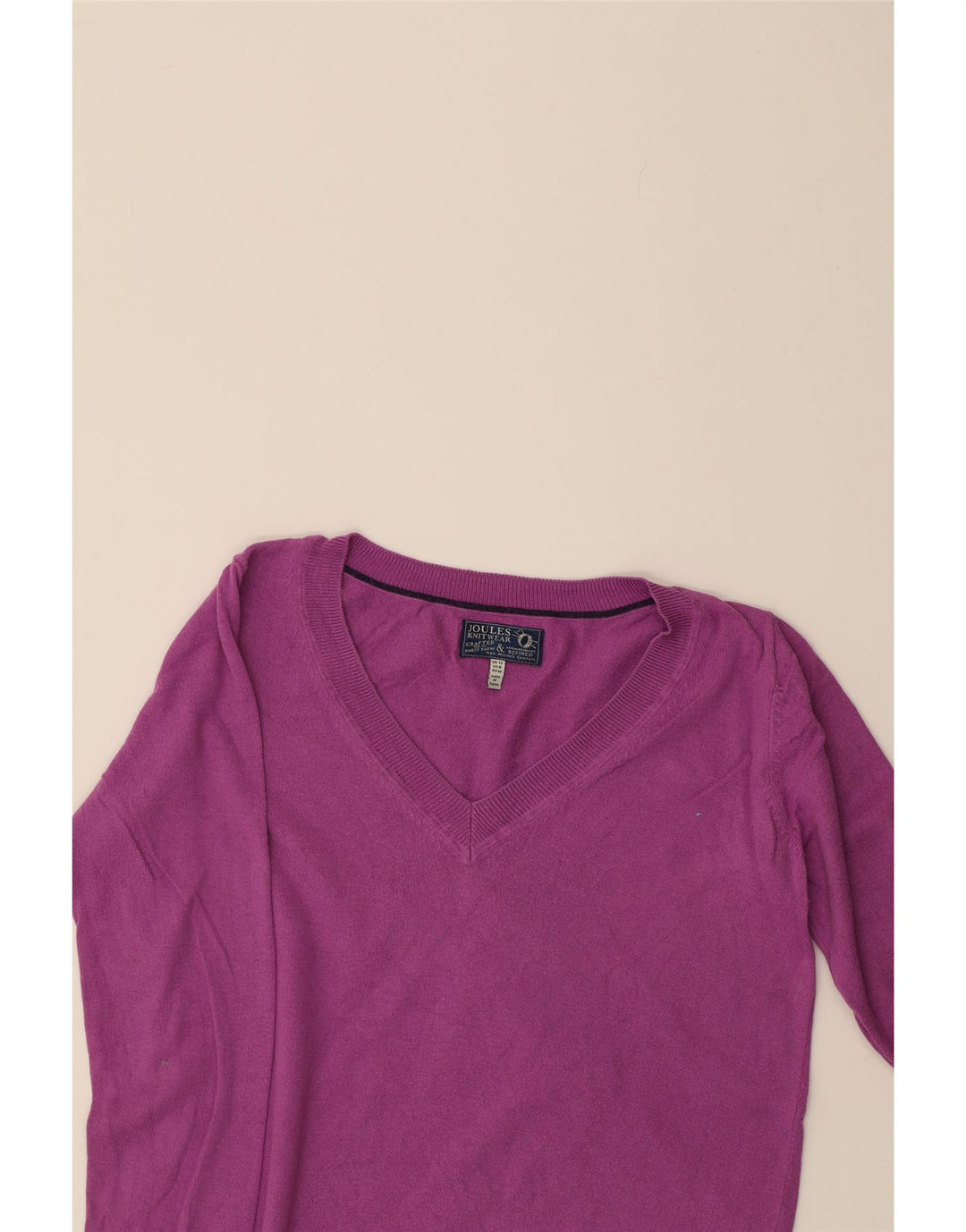 JOULES Womens V-Neck Jumper Sweater UK 12 Medium Purple Cotton Vintage Joules and Second-Hand Joules from Messina Hembry 
