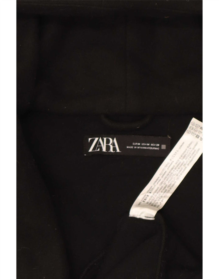 Sobretudo feminino com capuz Zara UK 14 poliéster preto médio