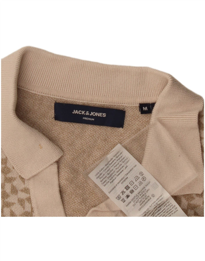 Camisa polo masculina Jack & Jones algodão geométrico bege médio