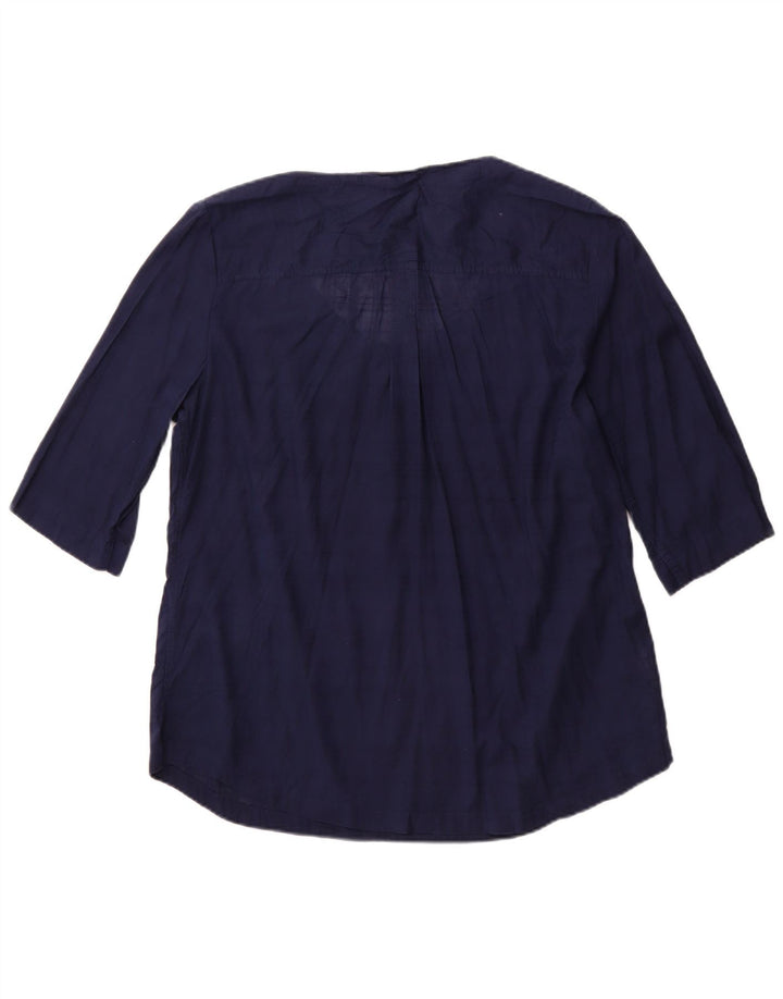 Blusa feminina EDDIE BAUER manga 3/4 UK 18 XL azul marinho algodão