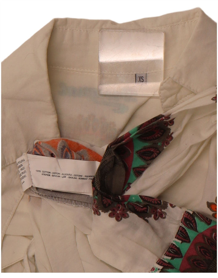 Camisa gráfica feminina DESIGUAL UK 6 XS algodão paisley branco