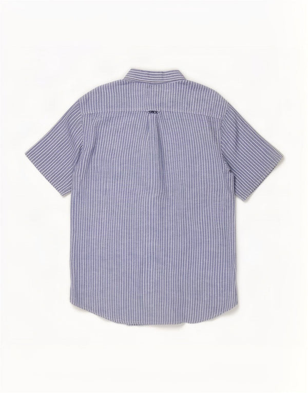 Camisa masculina de manga curta Crew Clothing linho listrado azul grande