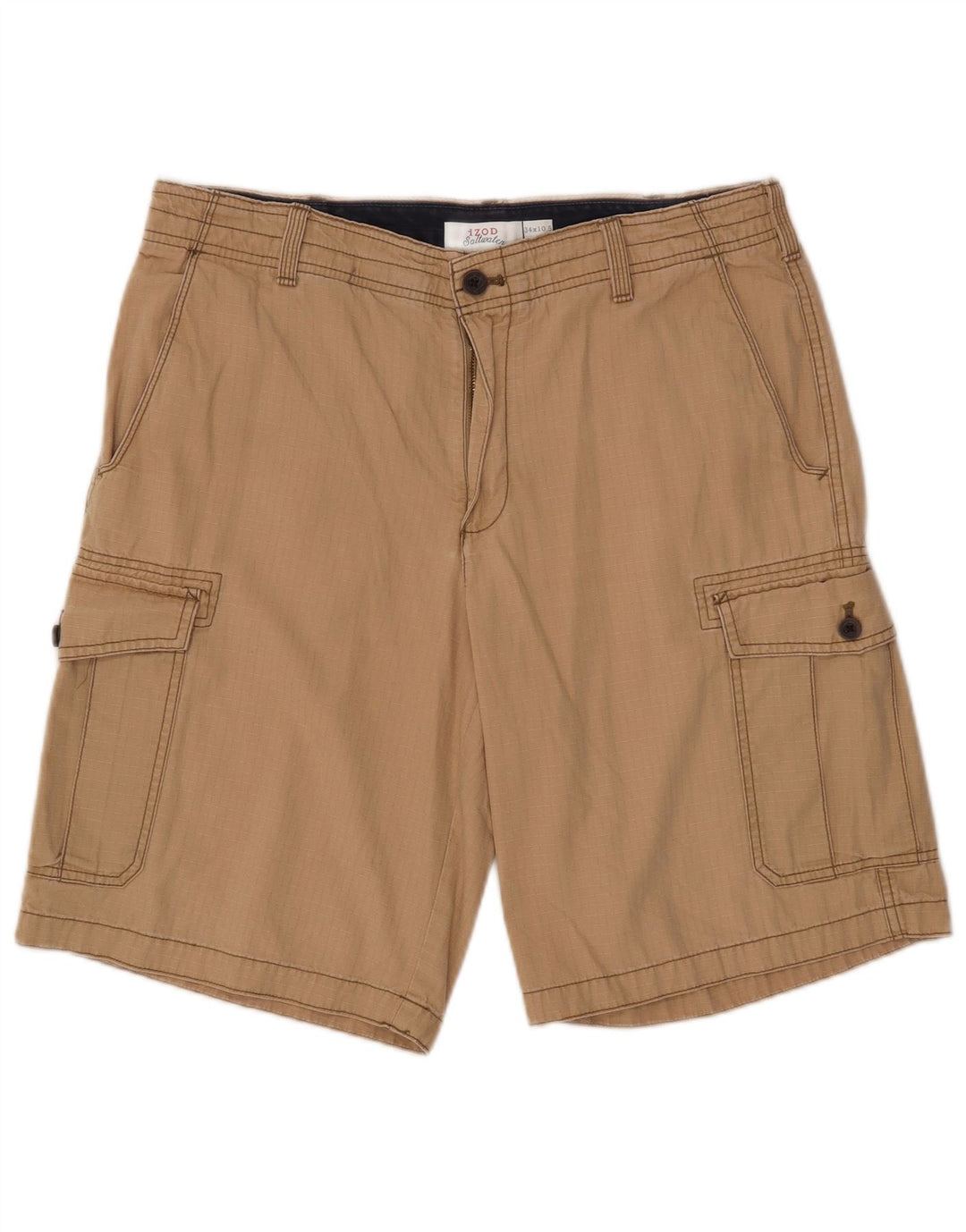 Shorts cargo masculino de água salgada IZOD W34 grande algodão xadrez bege