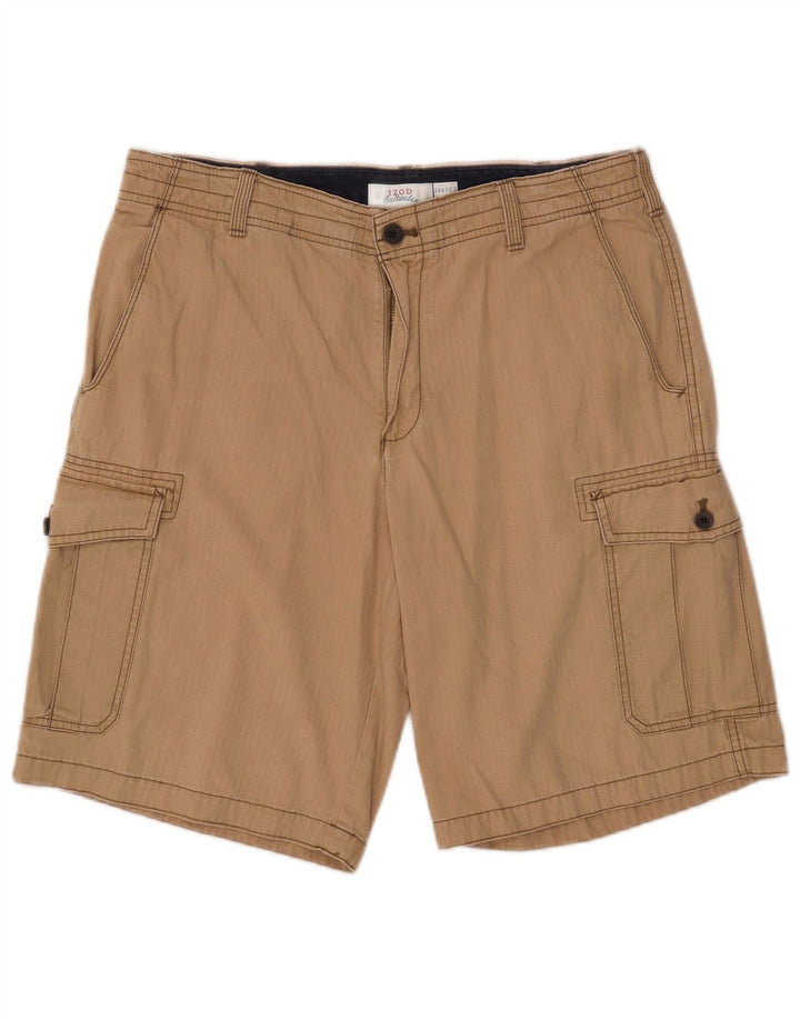Shorts cargo masculino de água salgada IZOD W34 grande algodão xadrez bege