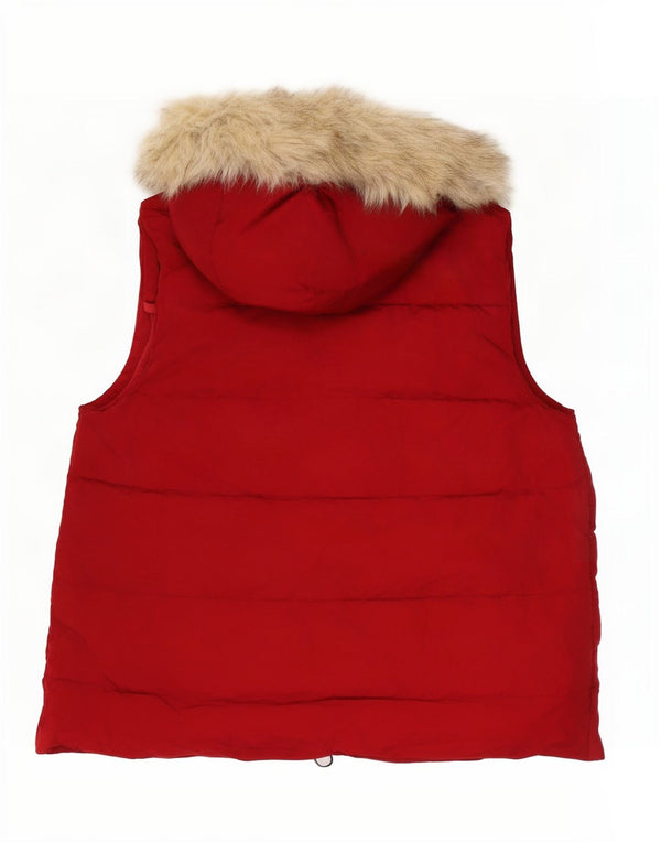 Colete acolchoado com capuz feminino Gap UK 14 poliéster vermelho médio