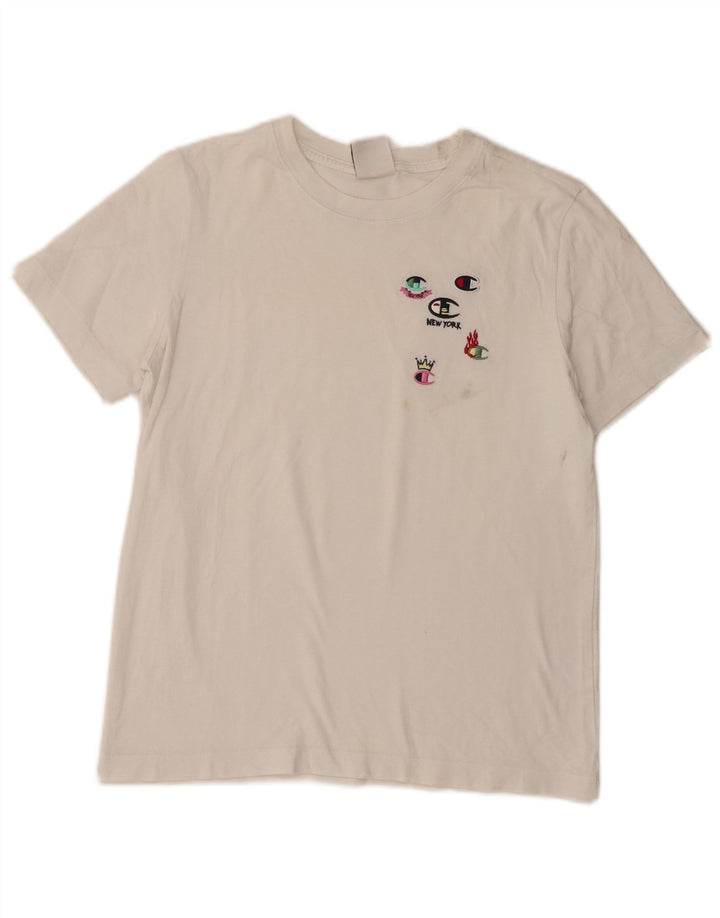Camiseta feminina estampada Champion UK 12 médio branco