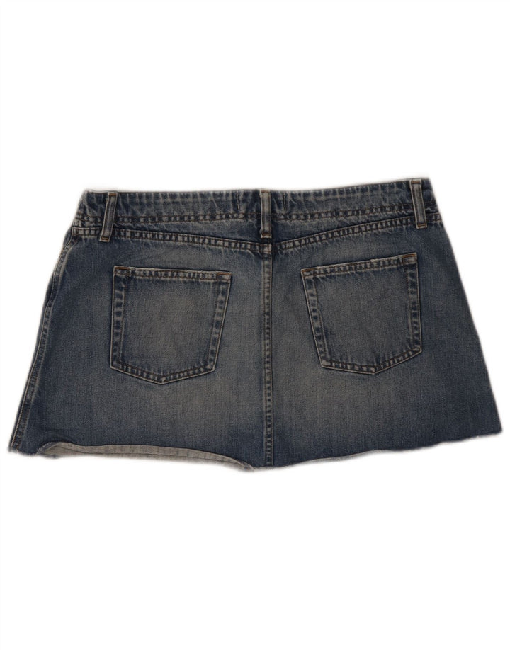 Mini saia jeans feminina Benetton IT 46 grande W32 algodão azul
