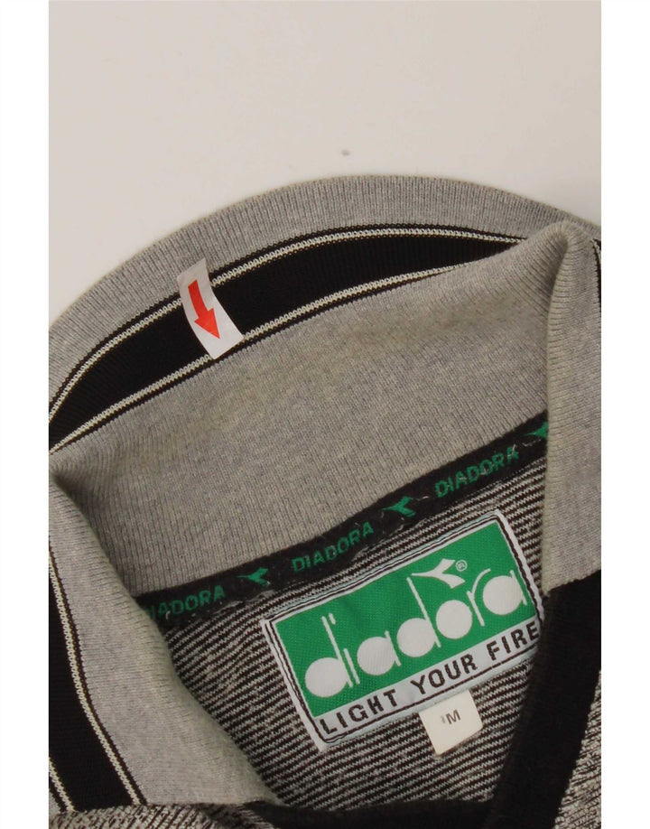 Camisa polo masculina Diadora poliéster listrado cinza médio