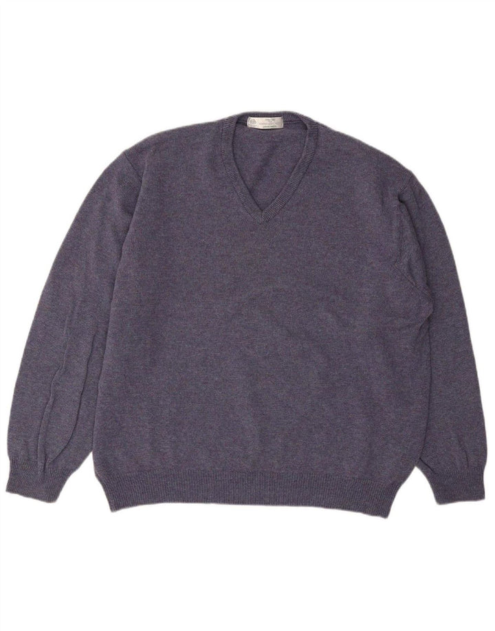 MARKS & SPENCER Suéter masculino com decote em V XL lã de cordeiro azul