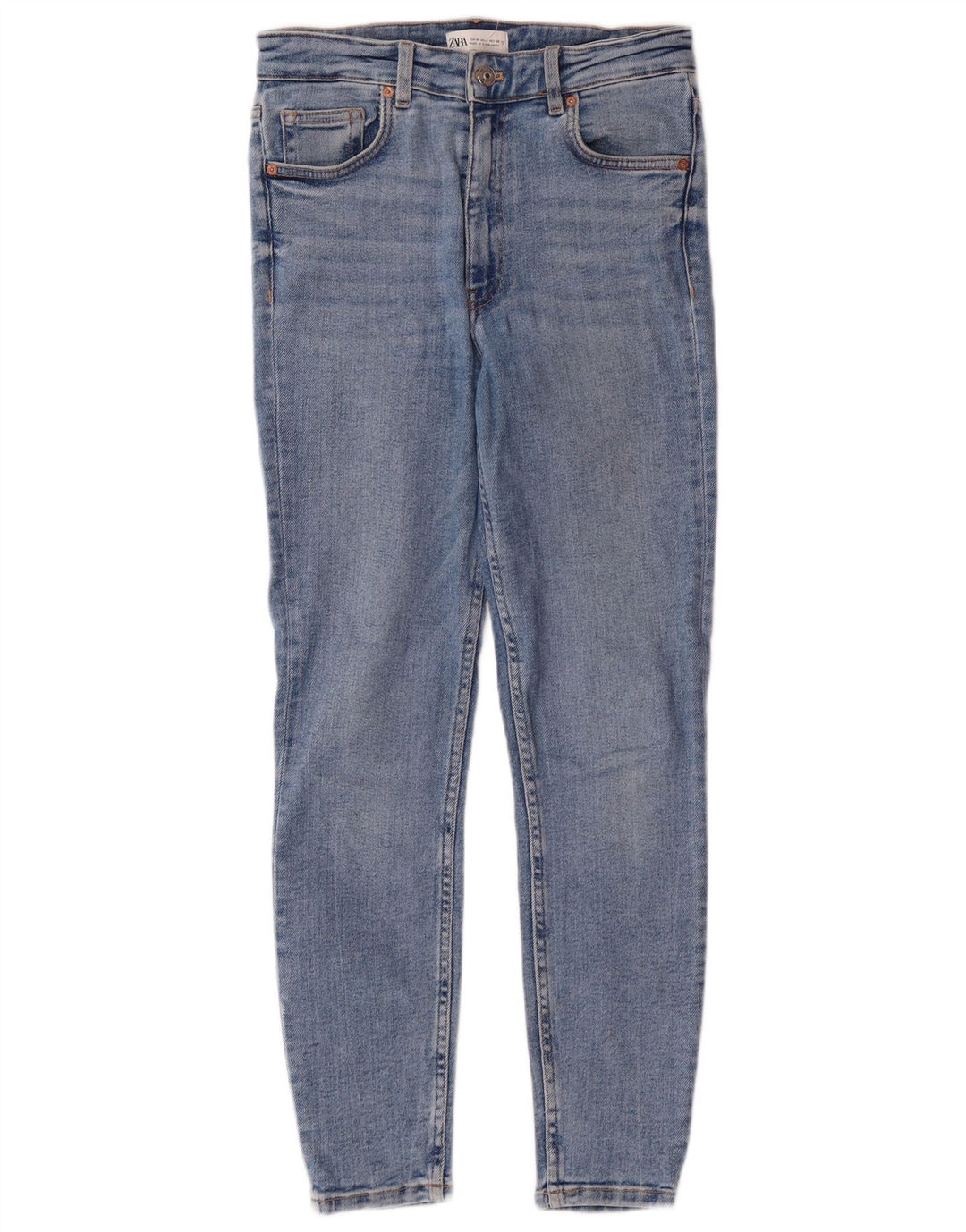 Zara Jeans skinny feminino de cintura alta UE 38 pequeno W28 L27 azul clássico